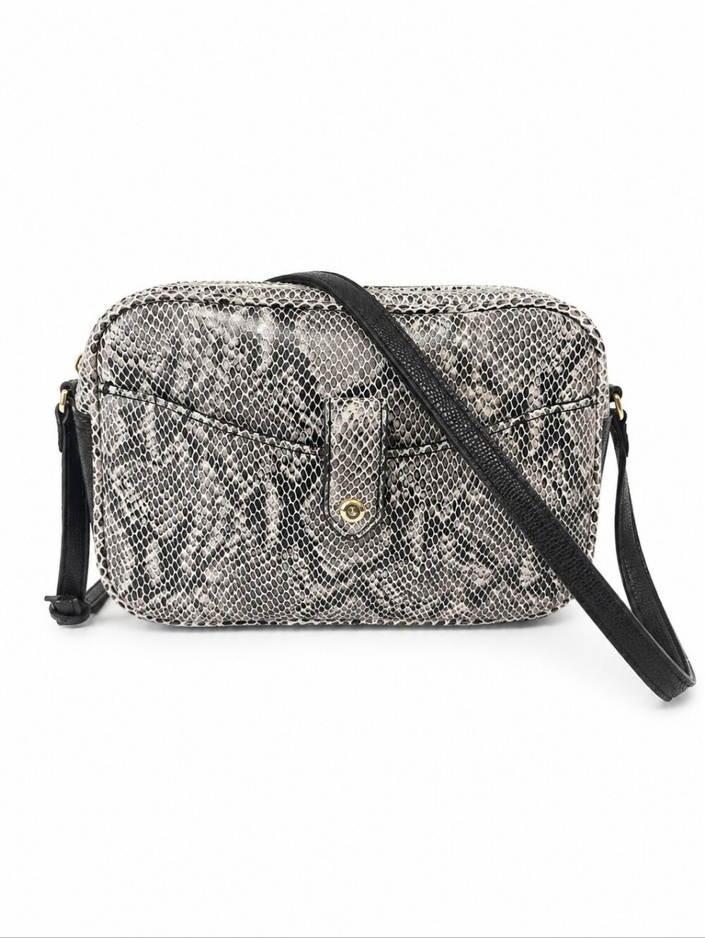 G.I.L.L Genuine Leather Snake Print Crossbody Bag Black White Adjustable Strap N